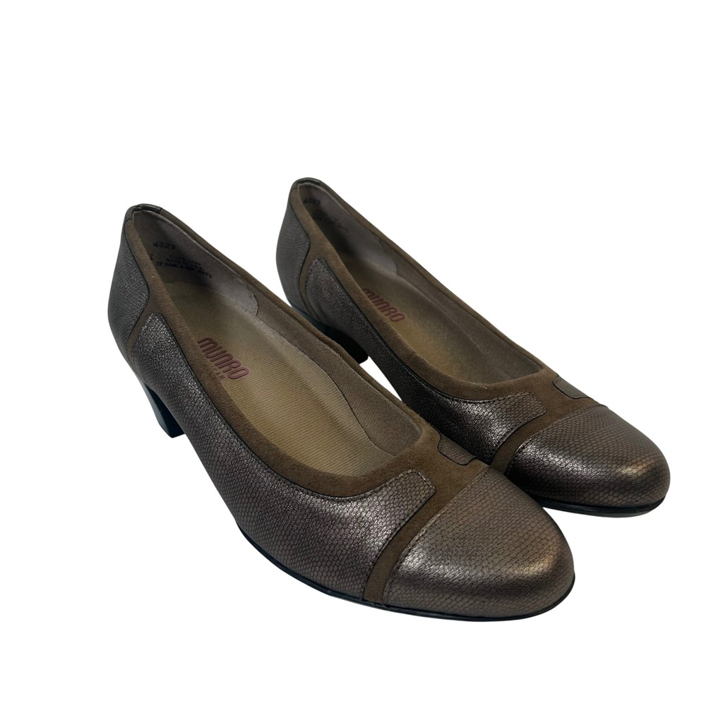 Munro American Jillian Taupe Metallic Suede Block Heel Pumps Shoes Womens 8 M